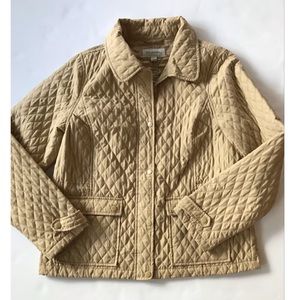 Merona Women’s Tan Quilted Jacket Zip Up & Snap Closure Size Large